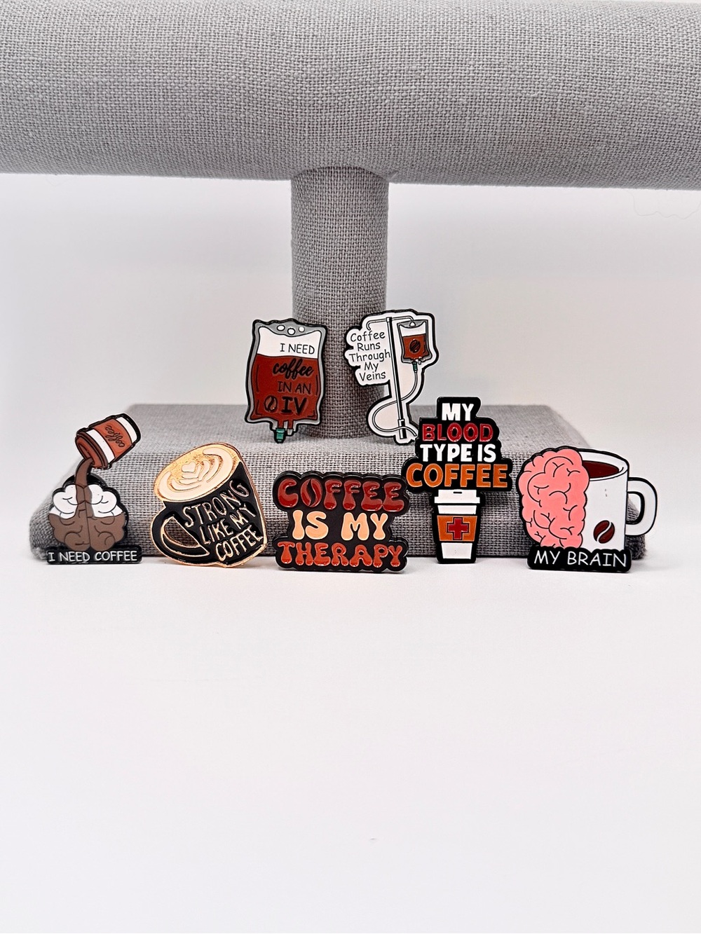 Set of 7 Enamel Coffee Pins